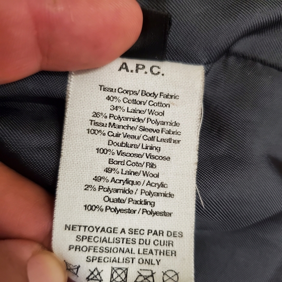 Louis W APC Navy Bomber Jacket Leather Sleeves - Picture 6 of 11